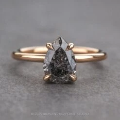 1.24 Carat Salt And Pepper Pear Diamond Engagement Ring, Basket Jane Setting, 14k Peach Gold