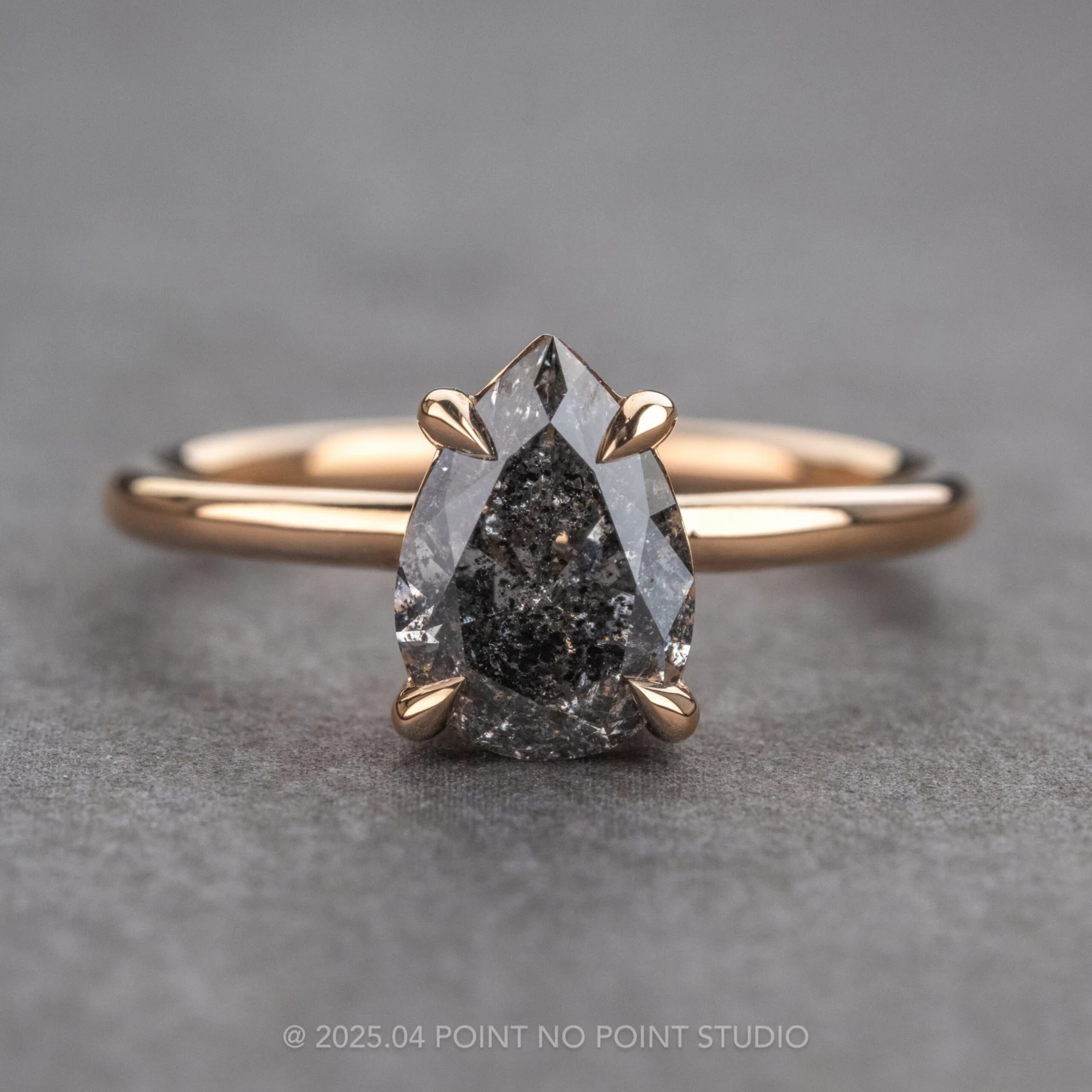 1.24 Carat Salt And Pepper Pear Diamond Engagement Ring, Basket Jane Setting, 14k Peach Gold 1 1.24 Carat Salt And Pepper Pear Diamond Engagement Ring, Basket Jane Setting, 14k Peach Gold