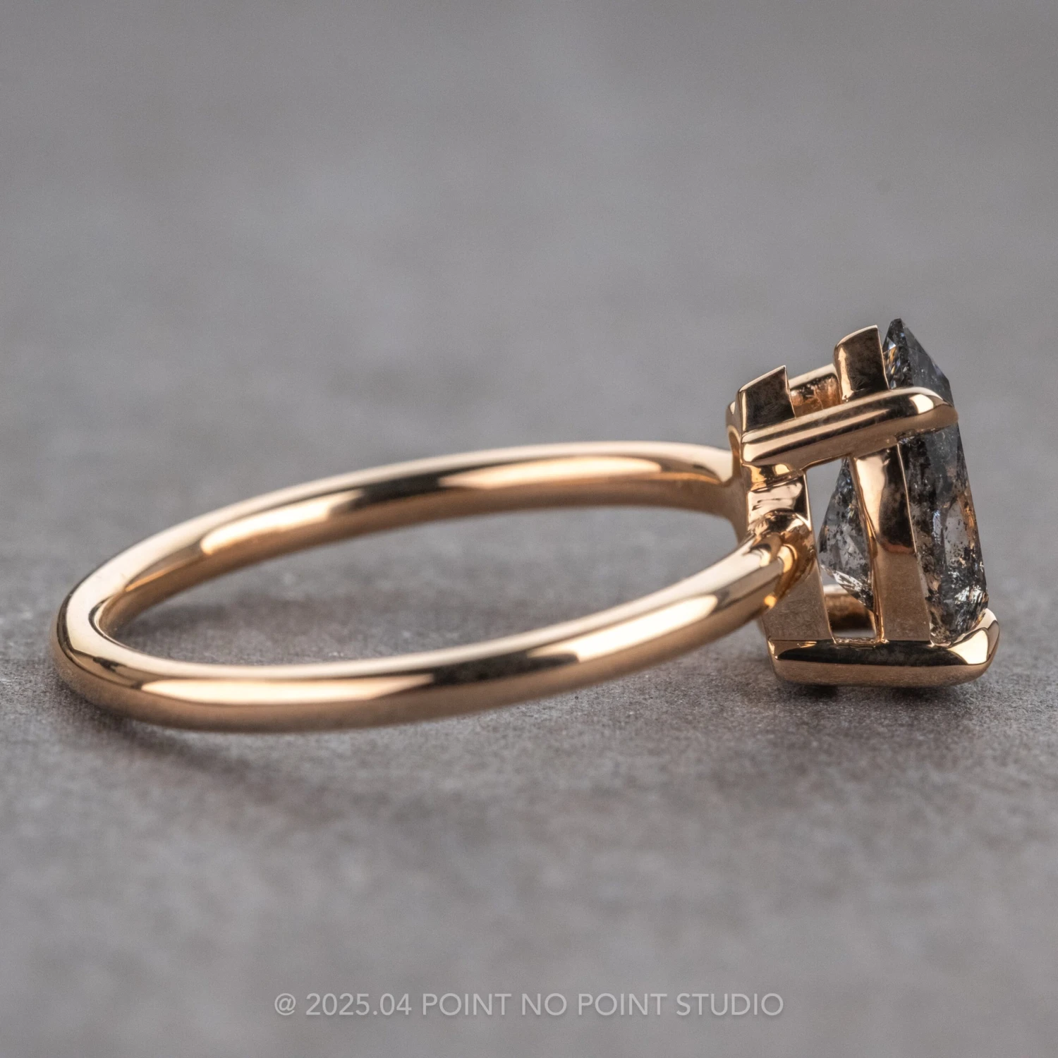 1.24 Carat Salt And Pepper Pear Diamond Engagement Ring, Basket Jane Setting, 14k Peach Gold 7 1.24 Carat Salt And Pepper Pear Diamond Engagement Ring, Basket Jane Setting, 14k Peach Gold - Image 7