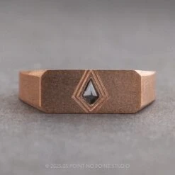 Men's Kite Engraved Signet Style Diamond Wedding Ring, 14K Rose Gold