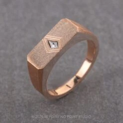 Men's Kite Engraved Signet Style Diamond Wedding Ring, 14K Rose Gold -Point No Point Studio Store 18446 3