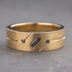 Salt And Pepper Baguette And Round Diamond Mens Wedding Band, Comfort Fit, 14K Yellow Gold