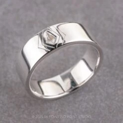 White Kite Sapphire Mens Wedding Band, 14K White Gold 12 White Kite Sapphire Mens Wedding Band, 14K White Gold -Point No Point Studio Store 18538 3