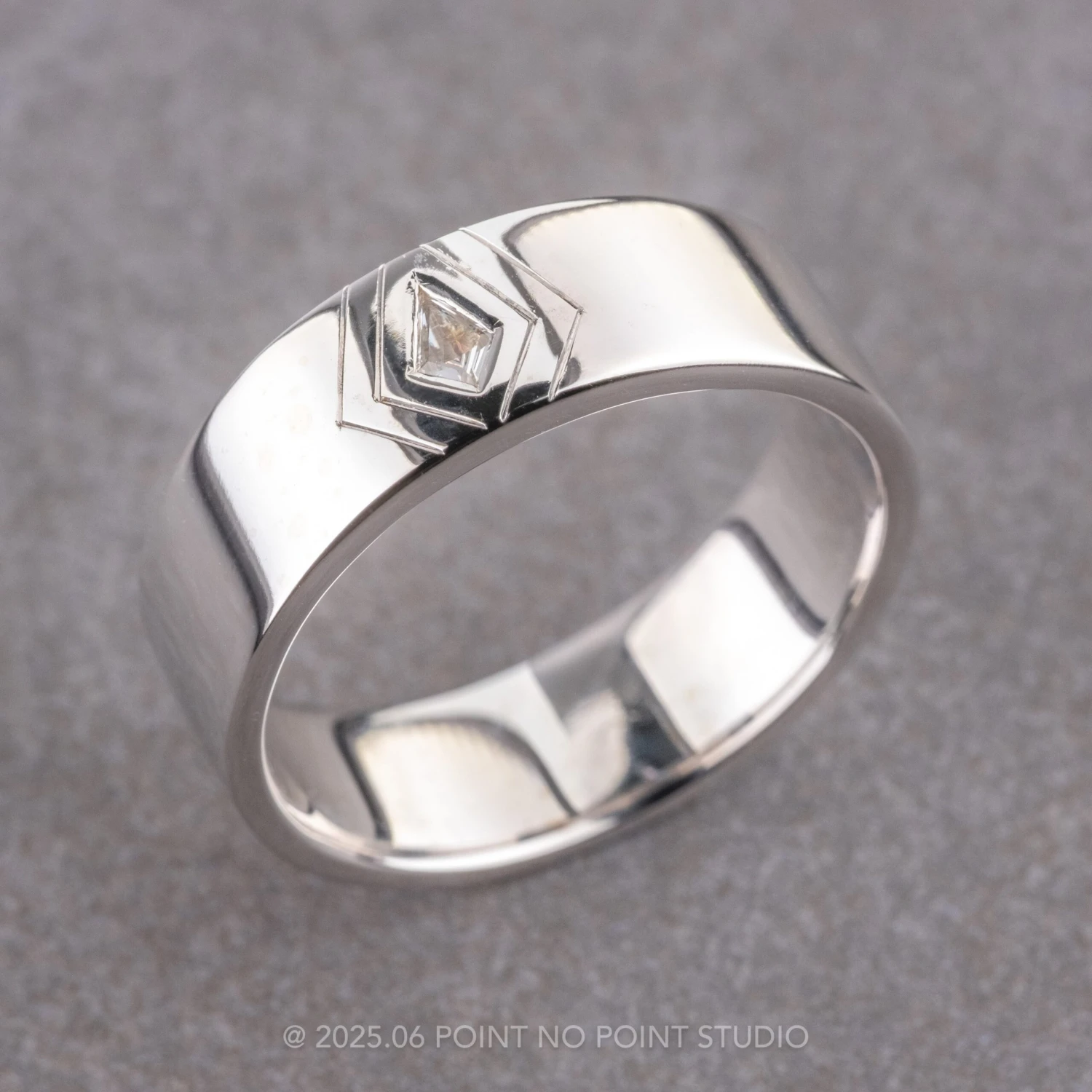 White Kite Sapphire Mens Wedding Band, 14K White Gold 6 White Kite Sapphire Mens Wedding Band, 14K White Gold - Image 6