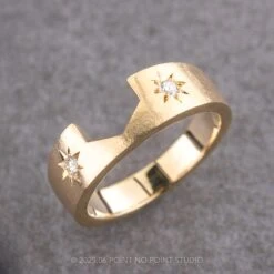 2 Diamond Star Set Wedding Band, 5mm Ellipse Setting, 14k Yellow Gold -Point No Point Studio Store 18559a 3