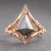 1.79 Carat Black Speckled Kite Diamond Engagement Ring, Thistle Setting, 14k Rose Gold