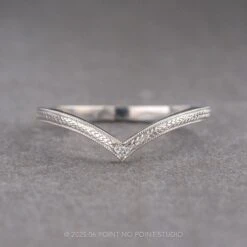 Single Diamond Engraved Vivian Wedding Band, 14k White Gold