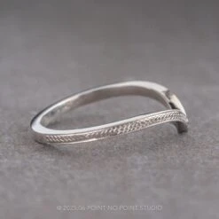 Single Diamond Engraved Vivian Wedding Band, 14k White Gold -Point No Point Studio Store 18641 2