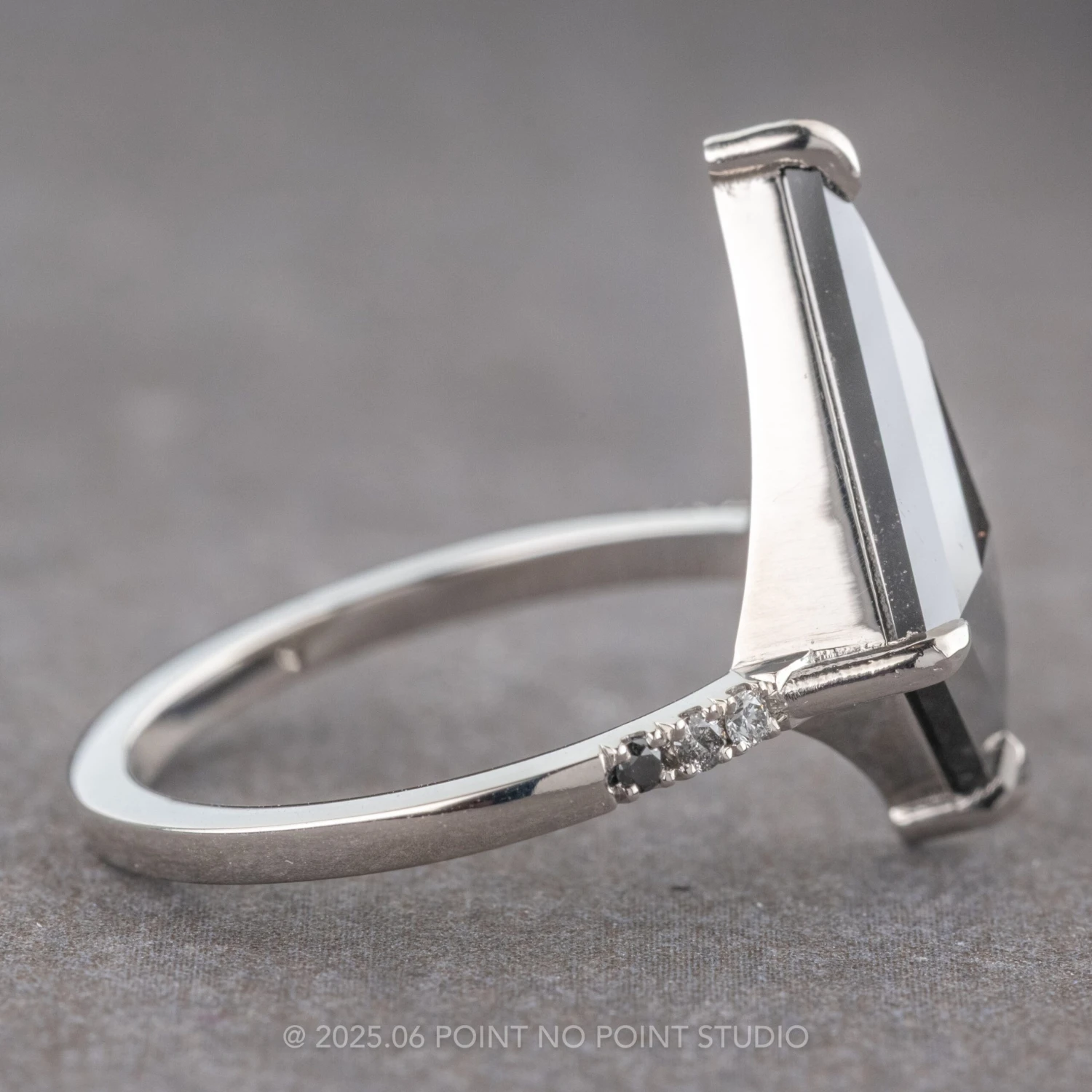 3.21 Carat Black Speckled Kite Diamond Engagement Ring, Ombre Jules Setting, Platinum 6 3.21 Carat Black Speckled Kite Diamond Engagement Ring, Ombre Jules Setting, Platinum - Image 6