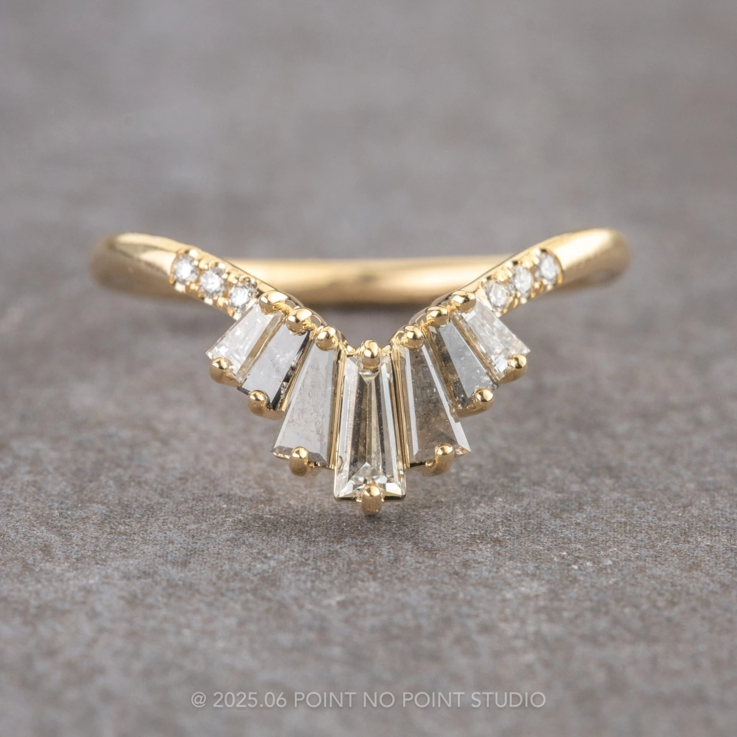 Ombre Baguette Diamond Wedding Band, Extra Diamond Chenoa Setting, 14K Yellow Gold 1 Ombre Baguette Diamond Wedding Band, Extra Diamond Chenoa Setting, 14K Yellow Gold