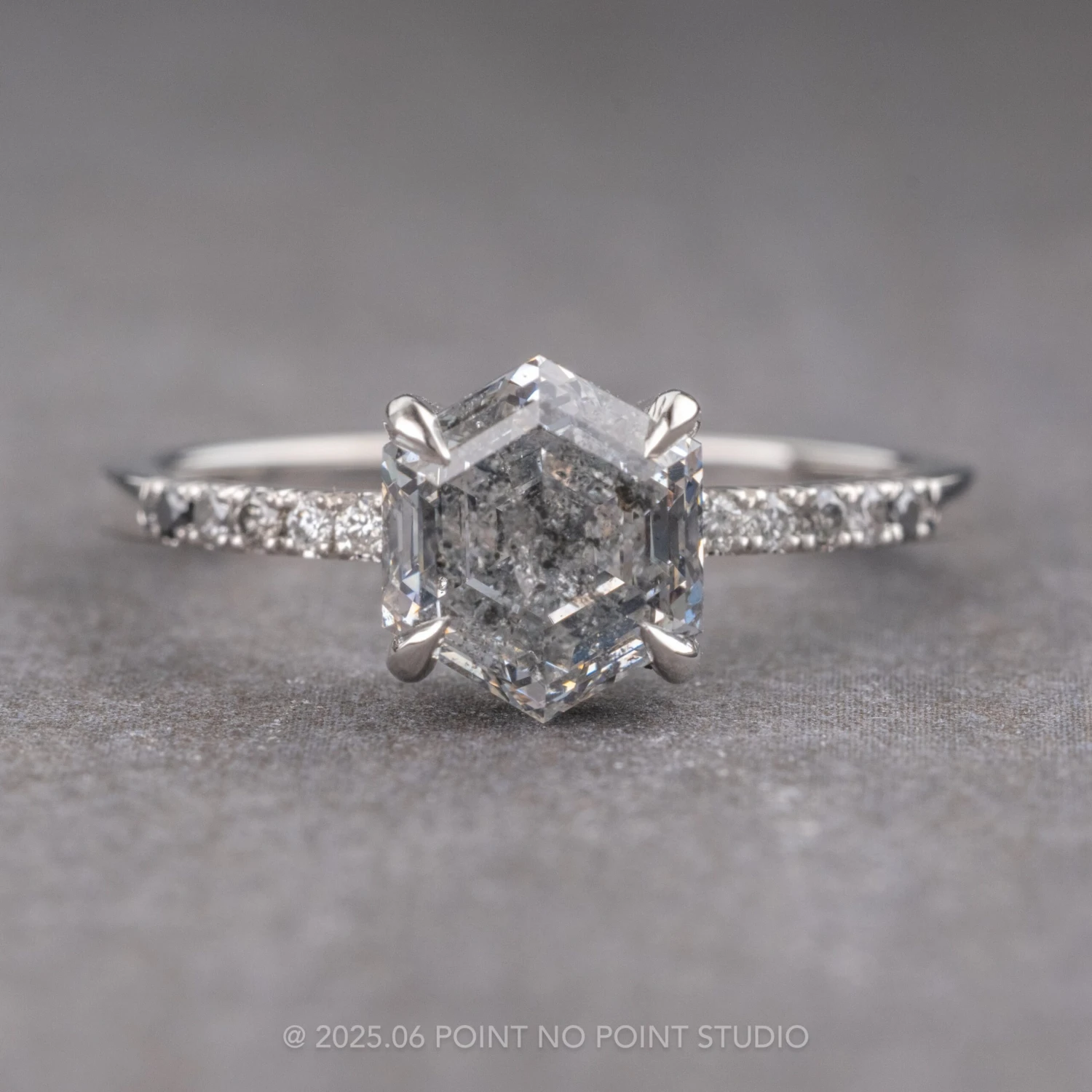 2.13 Carat Canadian Salt And Pepper Hexagon Diamond Engagement Ring, Ombre Jules Setting, Platinum 1 2.13 Carat Canadian Salt And Pepper Hexagon Diamond Engagement Ring, Ombre Jules Setting, Platinum