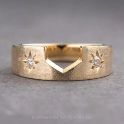 2 Diamond Star Set Wedding Band, 5mm Ellipse Setting, 14k Yellow Gold