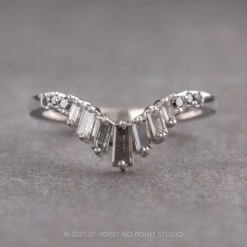 Salt And Pepper Baguette And Black Diamond Wren Wedding Ring, V Contour, 14K White Gold