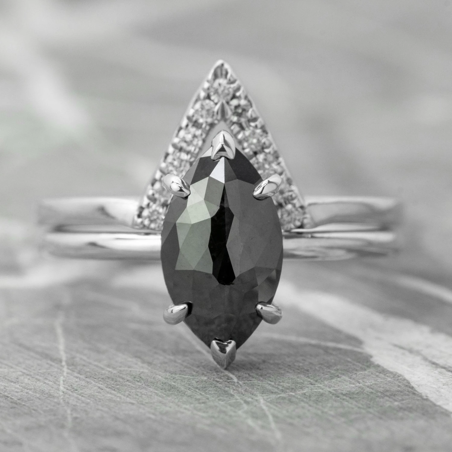 1.71 Carat Black Marquise Diamond Engagement Ring, Jane Setting, Platinum 14 1.71 Carat Black Marquise Diamond Engagement Ring, Jane Setting, Platinum - Image 14