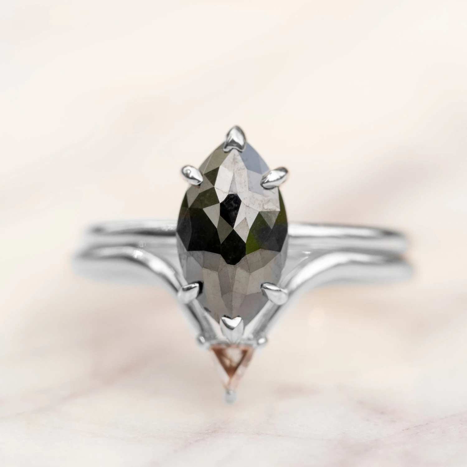 1.71 Carat Black Marquise Diamond Engagement Ring, Jane Setting, Platinum 4 1.71 Carat Black Marquise Diamond Engagement Ring, Jane Setting, Platinum - Image 4