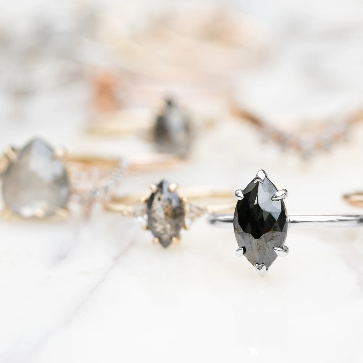 1.71 Carat Black Marquise Diamond Engagement Ring, Jane Setting, Platinum 13 1.71 Carat Black Marquise Diamond Engagement Ring, Jane Setting, Platinum - Image 13