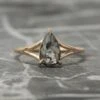1.37 Carat Black Speckled Pear Diamond Engagement Ring, Split Shank Jane, 14K Rose Gold