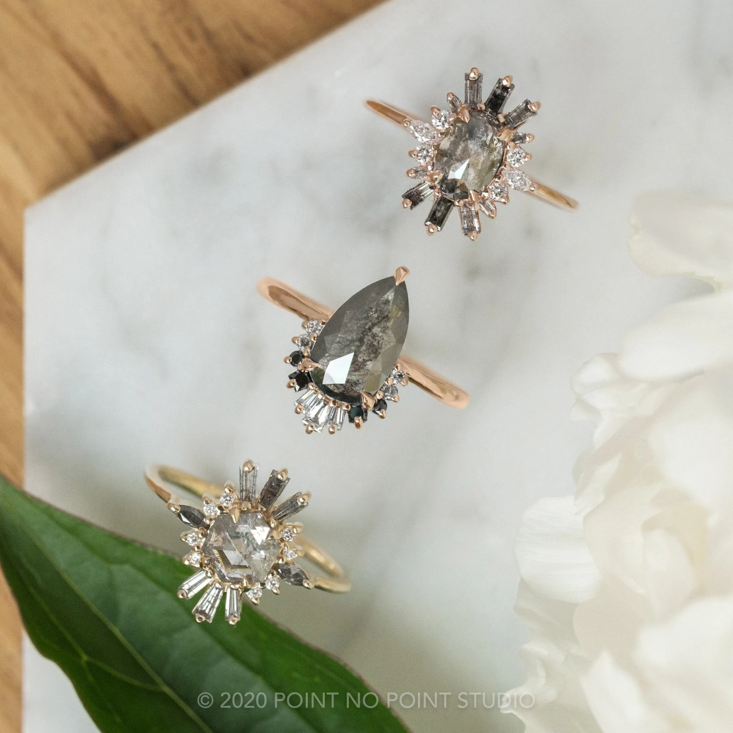 1.29 Carat Black Speckled Pear Diamond Engagement Ring, Ombre Wren Setting, 14K Rose Gold 3 1.29 Carat Black Speckled Pear Diamond Engagement Ring, Ombre Wren Setting, 14K Rose Gold - Image 3