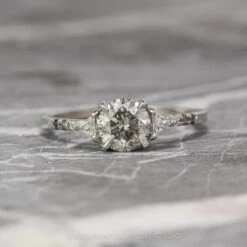 1.15 Carat Salt And Pepper Round Diamond Engagement Ring, Ombre Eliza Setting, 14K White Gold