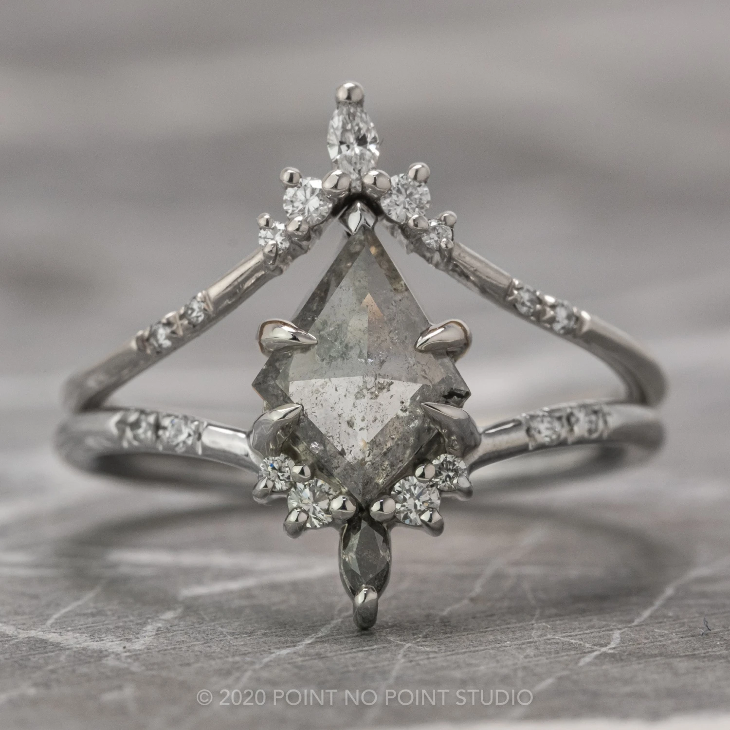 1.14 Carat Canadian Salt And Pepper Kite Diamond Engagement Ring, Flora Setting, Platinum 6 1.14 Carat Canadian Salt And Pepper Kite Diamond Engagement Ring, Flora Setting, Platinum - Image 6