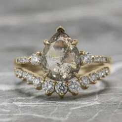 3.16 Carat Salt And Pepper Pear Diamond Engagement Ring, Eliza Setting, 14K Yellow Gold 20 3.16 Carat Salt And Pepper Pear Diamond Engagement Ring, Eliza Setting, 14K Yellow Gold -Point No Point Studio Store 200351YG 1