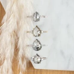 3.16 Carat Salt And Pepper Pear Diamond Engagement Ring, Eliza Setting, 14K Yellow Gold 16 3.16 Carat Salt And Pepper Pear Diamond Engagement Ring, Eliza Setting, 14K Yellow Gold -Point No Point Studio Store 200351YG 6