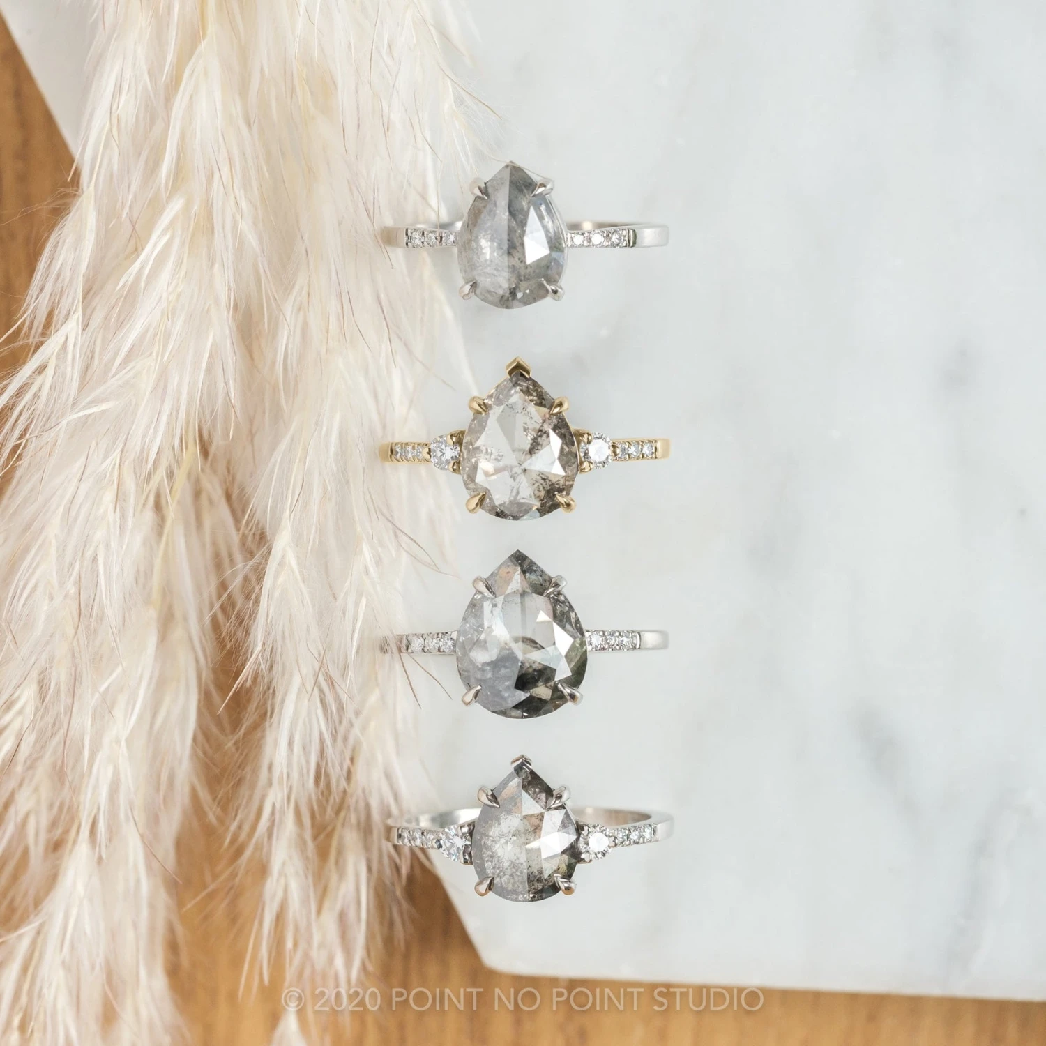 3.16 Carat Salt And Pepper Pear Diamond Engagement Ring, Eliza Setting, 14K Yellow Gold 5 3.16 Carat Salt And Pepper Pear Diamond Engagement Ring, Eliza Setting, 14K Yellow Gold - Image 5