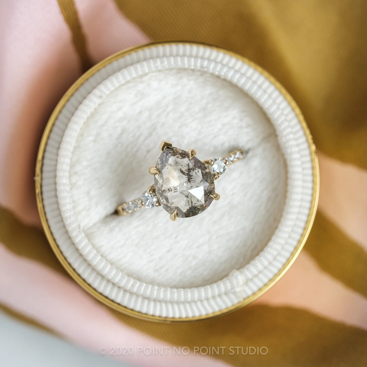 3.16 Carat Salt And Pepper Pear Diamond Engagement Ring, Eliza Setting, 14K Yellow Gold 2 3.16 Carat Salt And Pepper Pear Diamond Engagement Ring, Eliza Setting, 14K Yellow Gold - Image 2