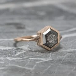 1.58 Carat Black Speckled Hexagon Diamond Engagement Ring, Bezel Zoe Setting, 14K Rose Gold -Point No Point Studio Store 200380RG 2 a294cb62 1c1f 4c3a 8231 182ab99acf37