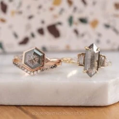 1.58 Carat Black Speckled Hexagon Diamond Engagement Ring, Bezel Zoe Setting, 14K Rose Gold -Point No Point Studio Store 200380RG 6 0583901d bc28 48f6 aa59 351598ccee3b