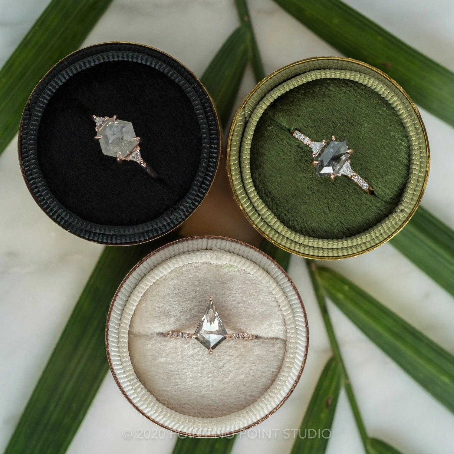 1.11 Carat Black Speckled Hexagon Diamond Engagement Ring, Eliza Setting, 14K Rose Gold 4 1.11 Carat Black Speckled Hexagon Diamond Engagement Ring, Eliza Setting, 14K Rose Gold - Image 4