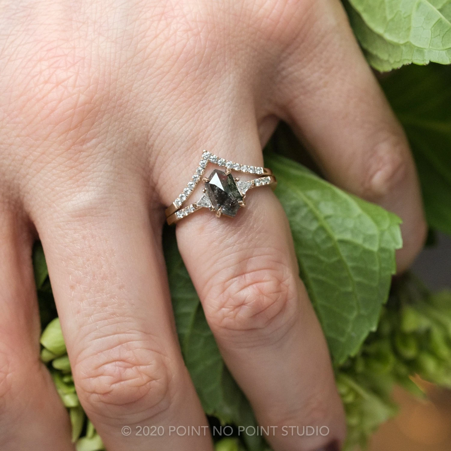 1.11 Carat Black Speckled Hexagon Diamond Engagement Ring, Eliza Setting, 14K Rose Gold 2 1.11 Carat Black Speckled Hexagon Diamond Engagement Ring, Eliza Setting, 14K Rose Gold - Image 2