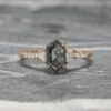 1.11 Carat Black Speckled Hexagon Diamond Engagement Ring, Eliza Setting, 14K Rose Gold