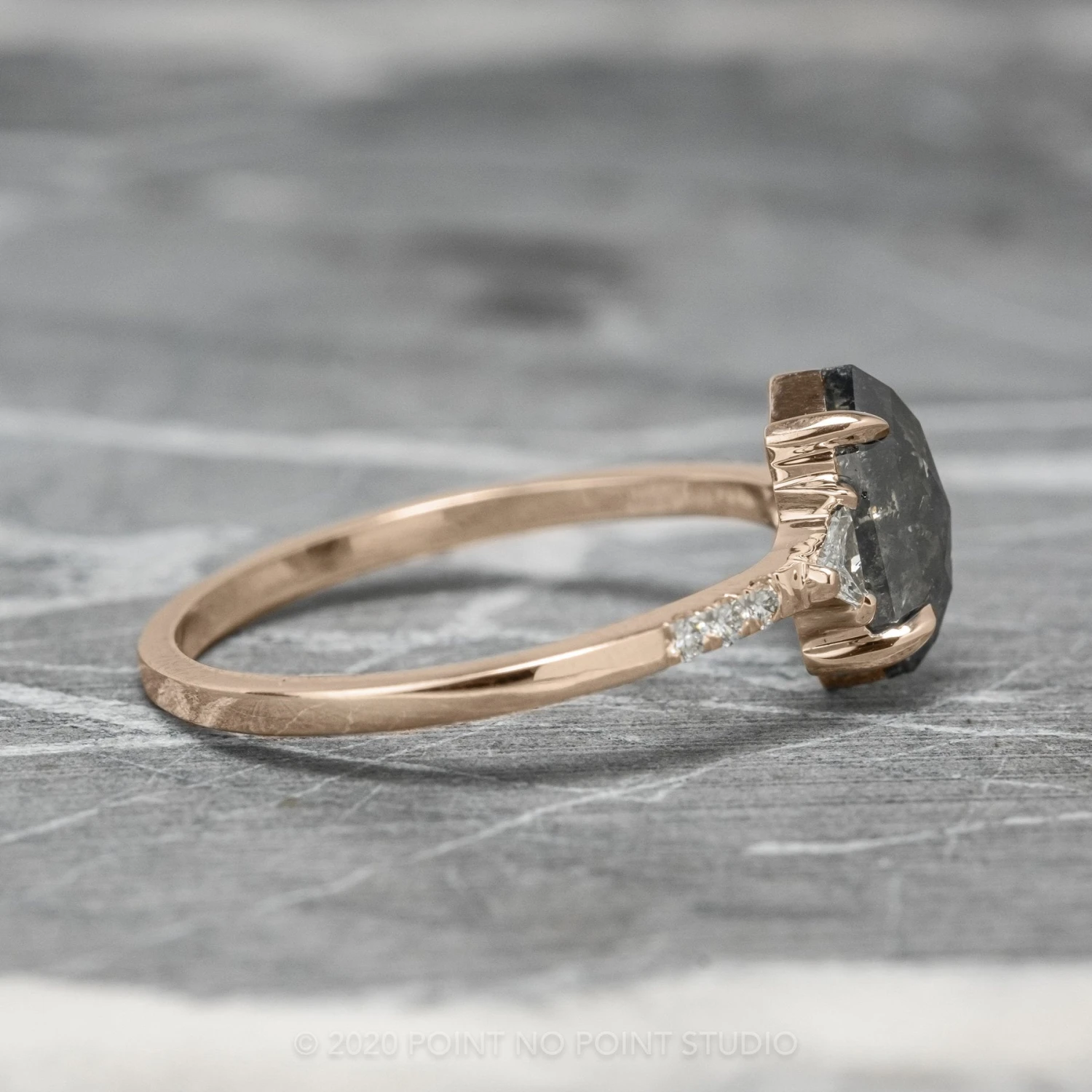 1.11 Carat Black Speckled Hexagon Diamond Engagement Ring, Eliza Setting, 14K Rose Gold 8 1.11 Carat Black Speckled Hexagon Diamond Engagement Ring, Eliza Setting, 14K Rose Gold - Image 8