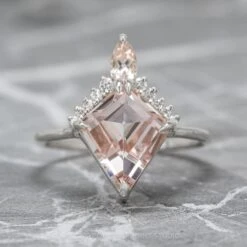 2.34 Carat Kite Morganite And Diamond Engagement Ring, Ava Setting, Platinum
