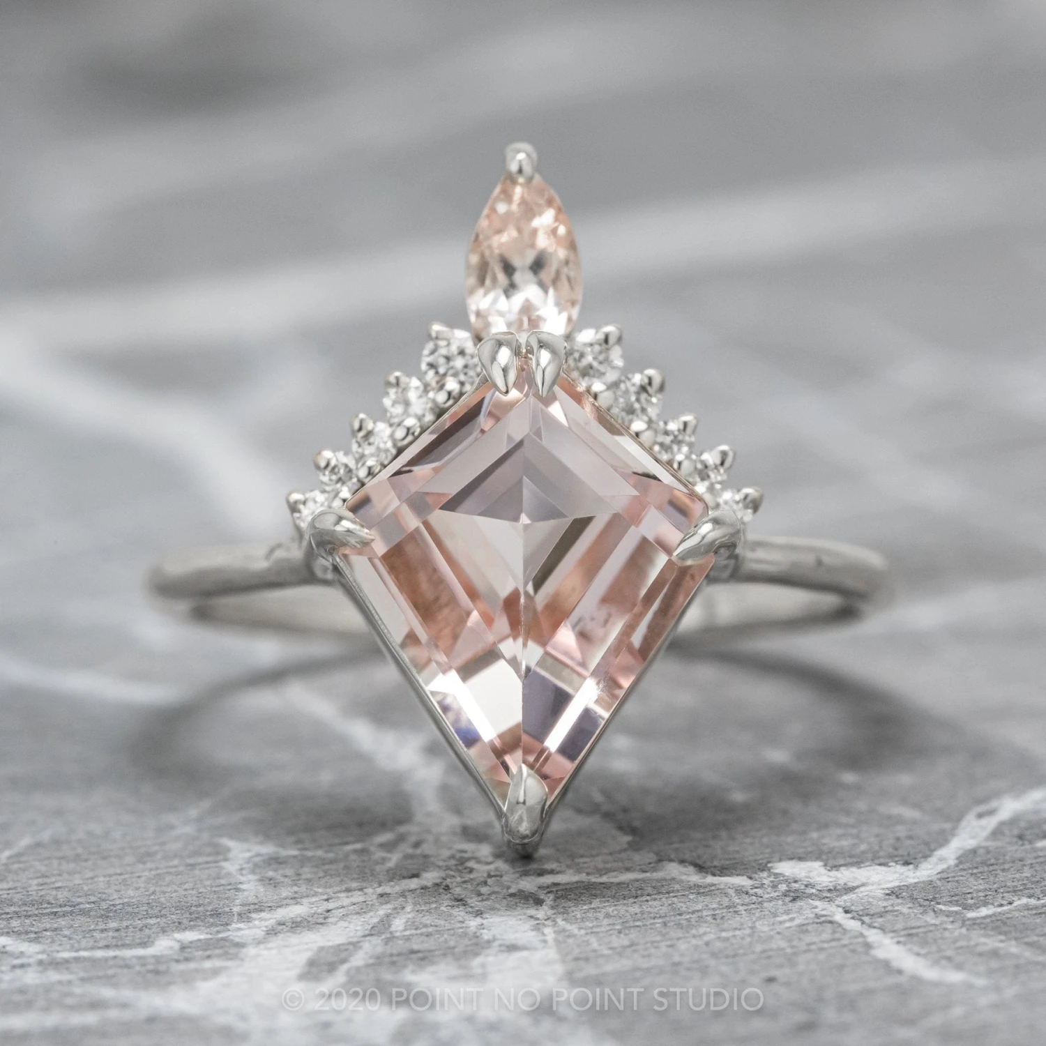2.34 Carat Kite Morganite And Diamond Engagement Ring, Ava Setting, Platinum 1 2.34 Carat Kite Morganite And Diamond Engagement Ring, Ava Setting, Platinum