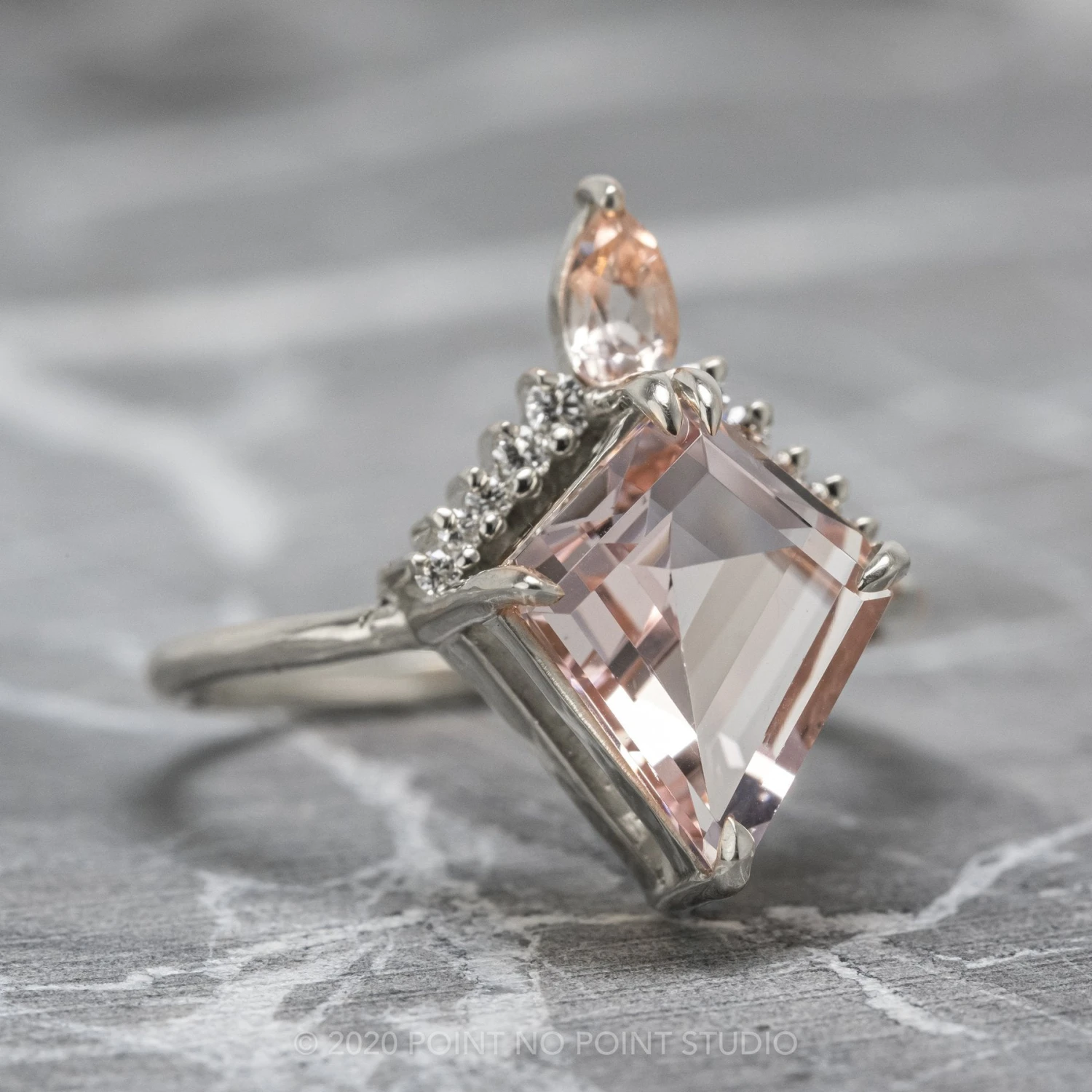 2.34 Carat Kite Morganite And Diamond Engagement Ring, Ava Setting, Platinum 7 2.34 Carat Kite Morganite And Diamond Engagement Ring, Ava Setting, Platinum - Image 7