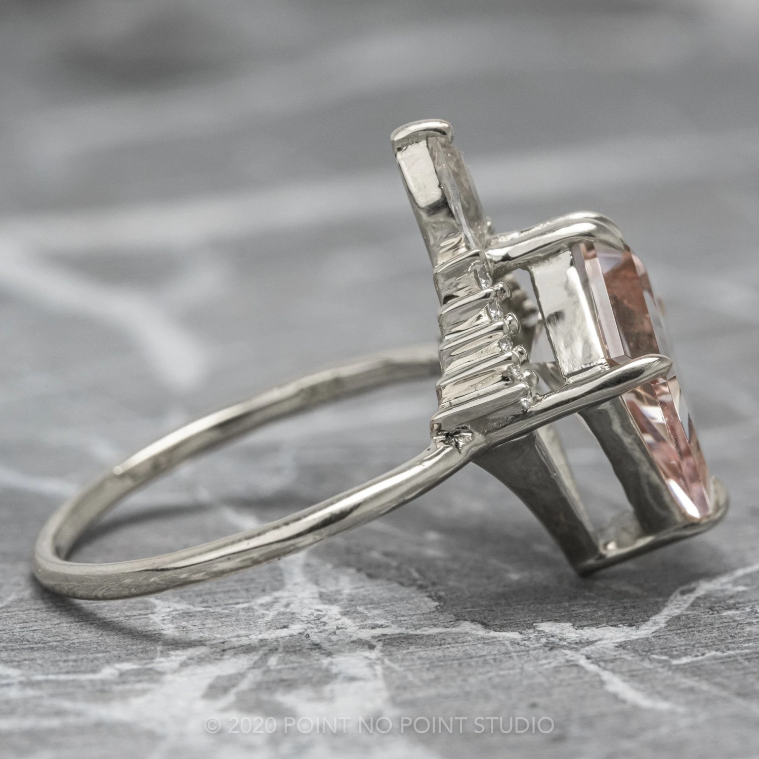 2.34 Carat Kite Morganite And Diamond Engagement Ring, Ava Setting, Platinum 8 2.34 Carat Kite Morganite And Diamond Engagement Ring, Ava Setting, Platinum - Image 8