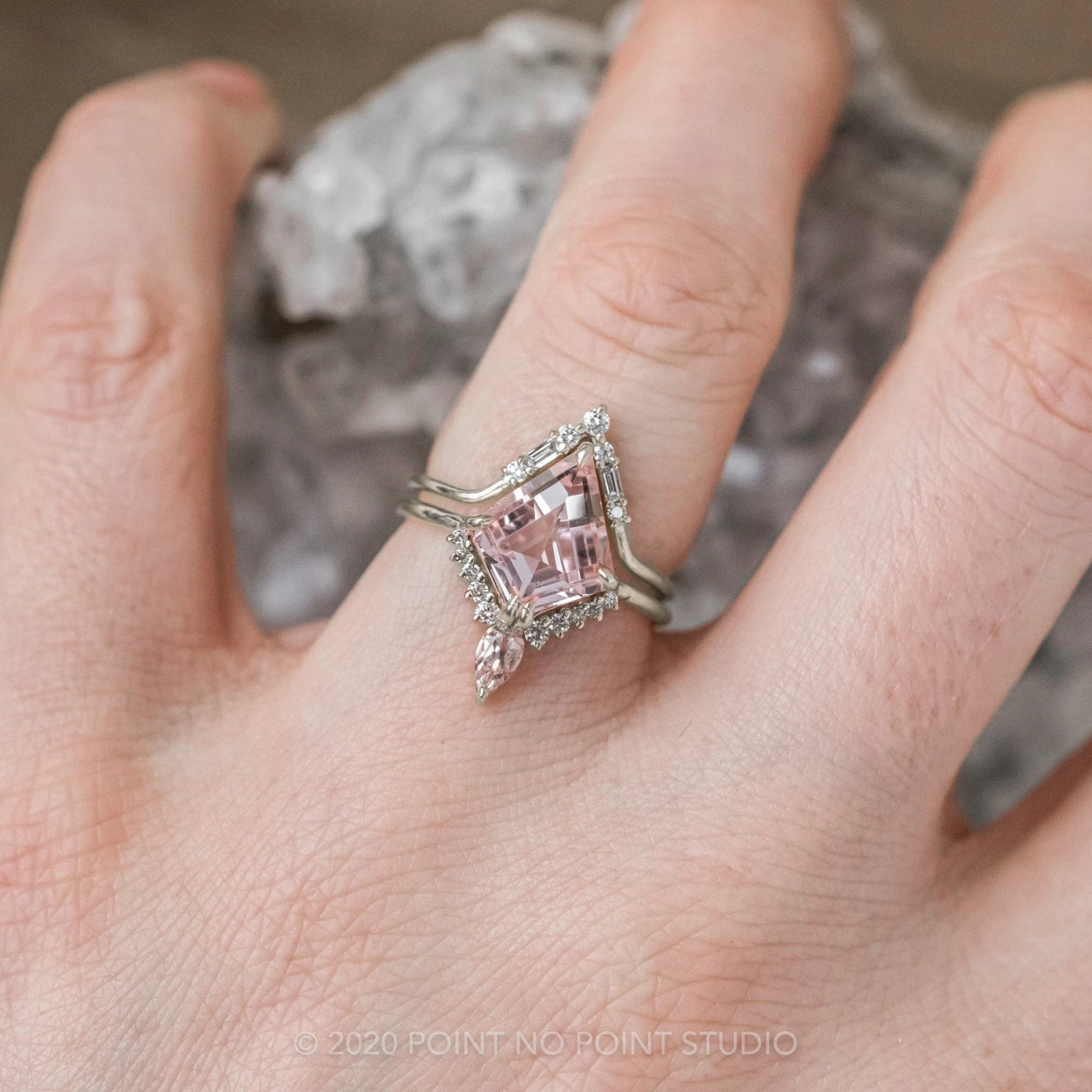 2.34 Carat Kite Morganite And Diamond Engagement Ring, Ava Setting, Platinum 2 2.34 Carat Kite Morganite And Diamond Engagement Ring, Ava Setting, Platinum - Image 2