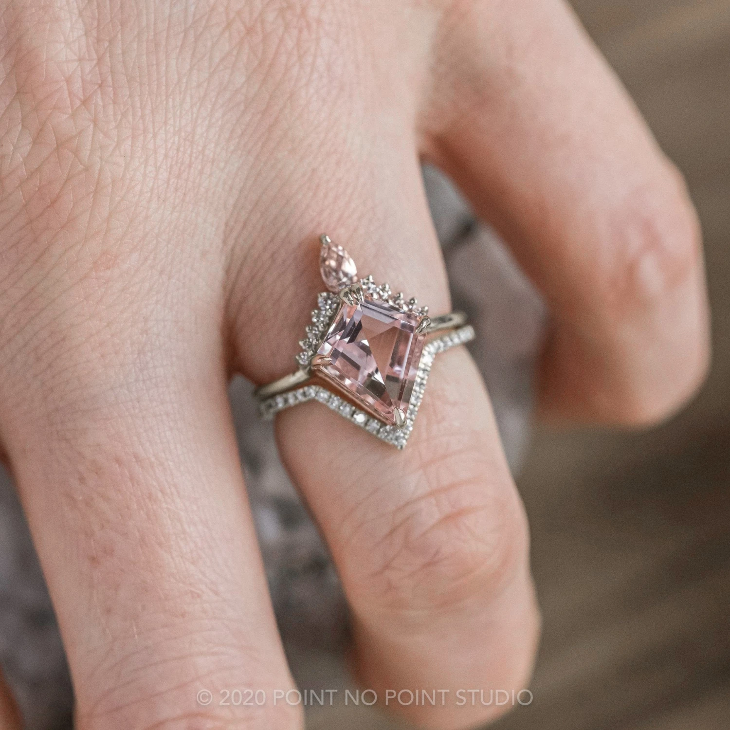 2.34 Carat Kite Morganite And Diamond Engagement Ring, Ava Setting, Platinum 4 2.34 Carat Kite Morganite And Diamond Engagement Ring, Ava Setting, Platinum - Image 4