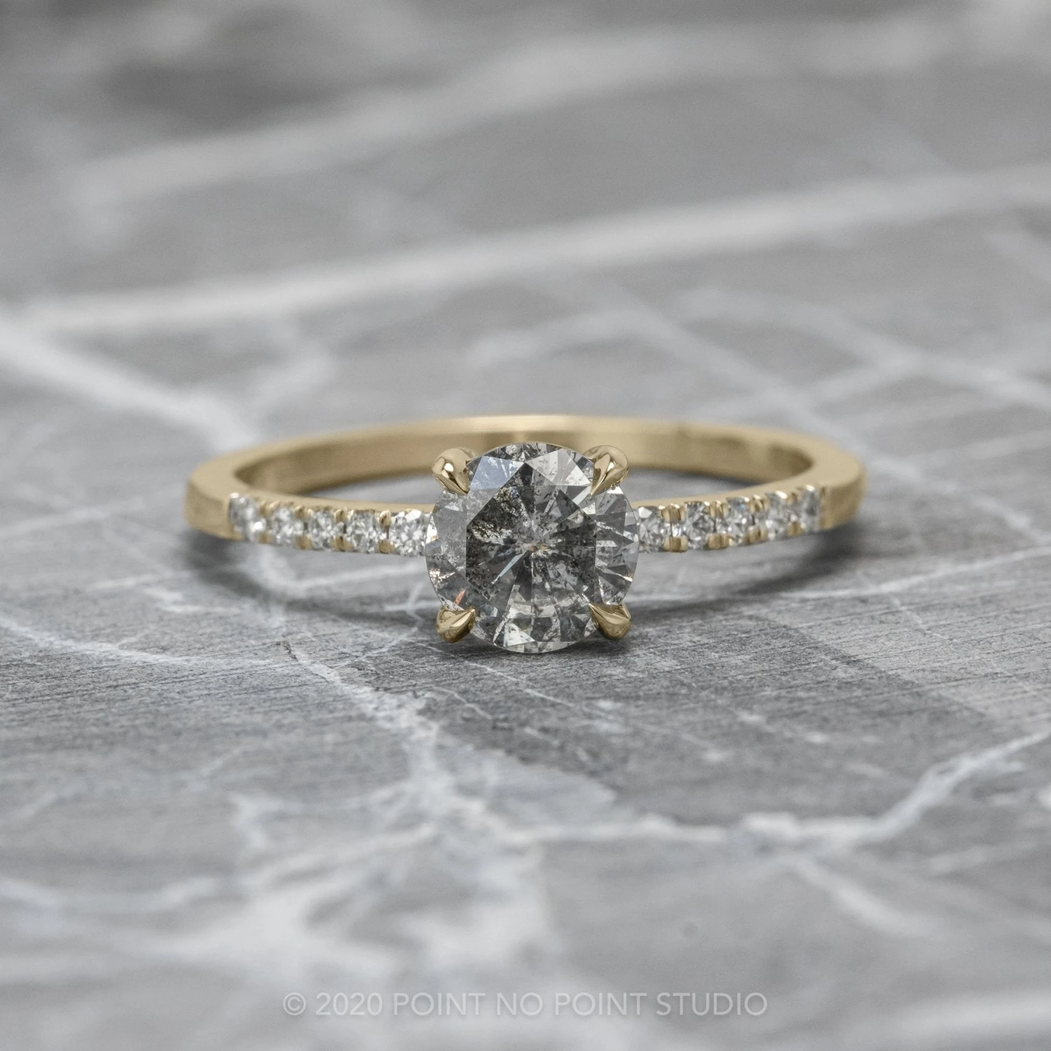 1.11 Carat Salt And Pepper Round Diamond Engagement Ring, Jules Setting, 14K Yellow Gold 1 1.11 Carat Salt And Pepper Round Diamond Engagement Ring, Jules Setting, 14K Yellow Gold