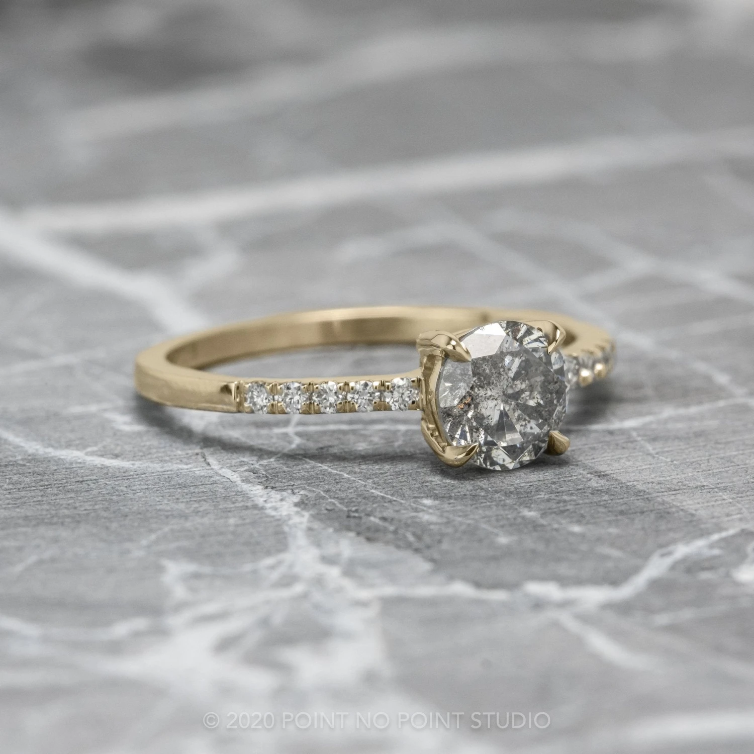 1.11 Carat Salt And Pepper Round Diamond Engagement Ring, Jules Setting, 14K Yellow Gold 7 1.11 Carat Salt And Pepper Round Diamond Engagement Ring, Jules Setting, 14K Yellow Gold - Image 7