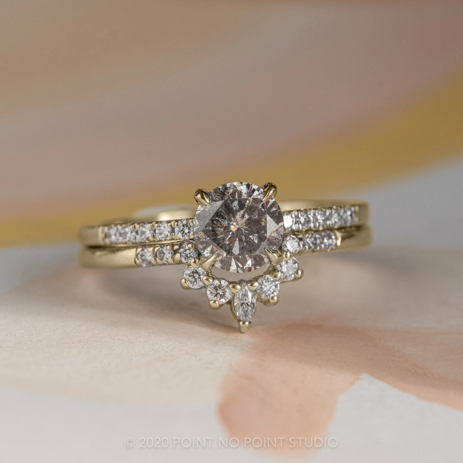 1.11 Carat Salt And Pepper Round Diamond Engagement Ring, Jules Setting, 14K Yellow Gold 3 1.11 Carat Salt And Pepper Round Diamond Engagement Ring, Jules Setting, 14K Yellow Gold - Image 3