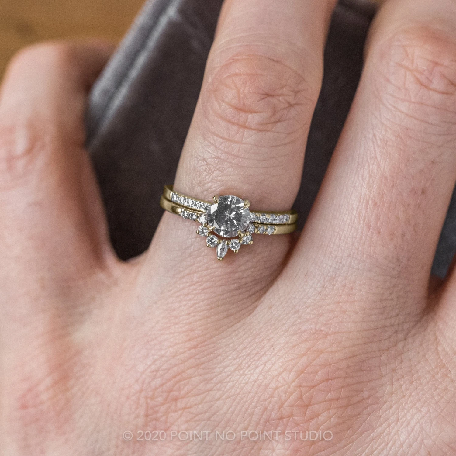 1.11 Carat Salt And Pepper Round Diamond Engagement Ring, Jules Setting, 14K Yellow Gold 2 1.11 Carat Salt And Pepper Round Diamond Engagement Ring, Jules Setting, 14K Yellow Gold - Image 2