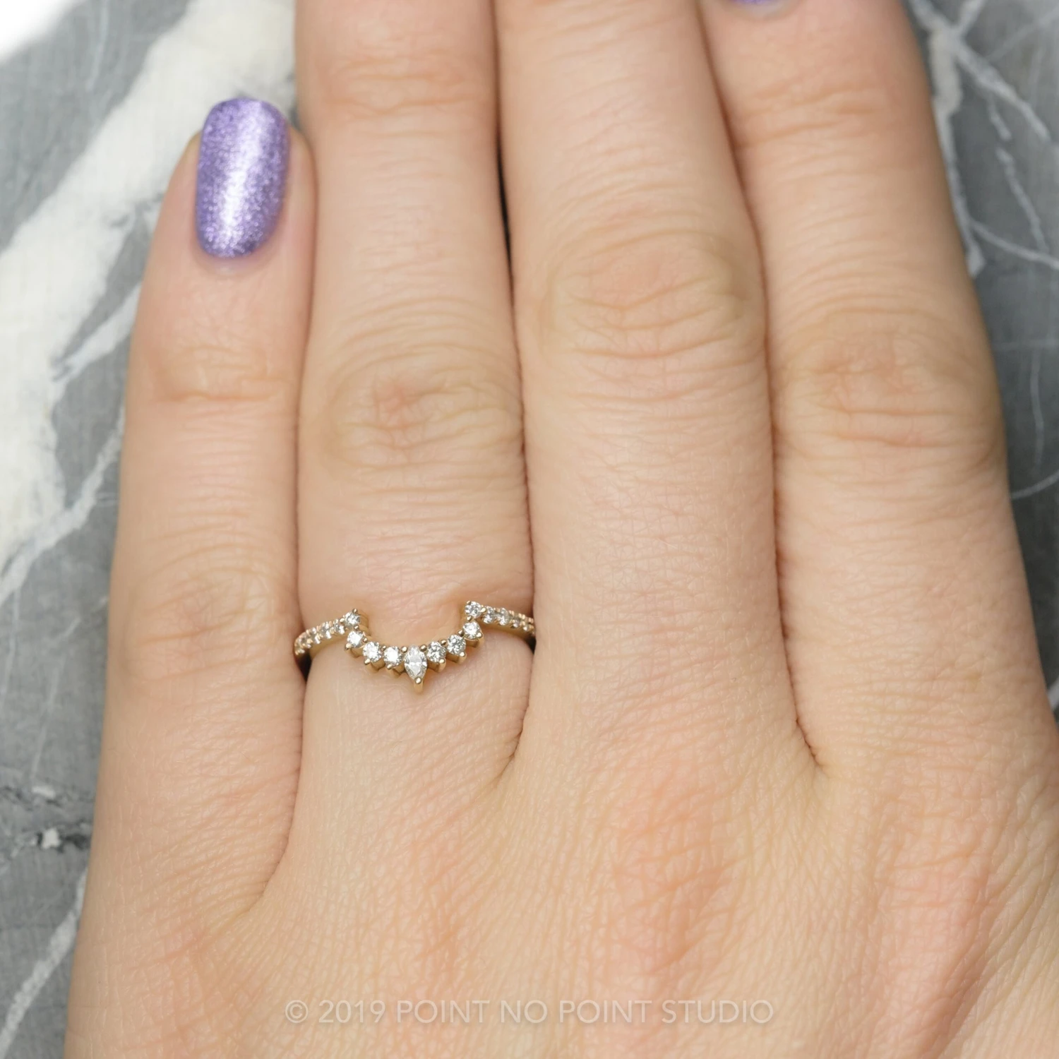 Diamond Contour Wedding Band, Large Emma Setting, 14K Yellow Gold 2 Diamond Contour Wedding Band, Large Emma Setting, 14K Yellow Gold - Image 2