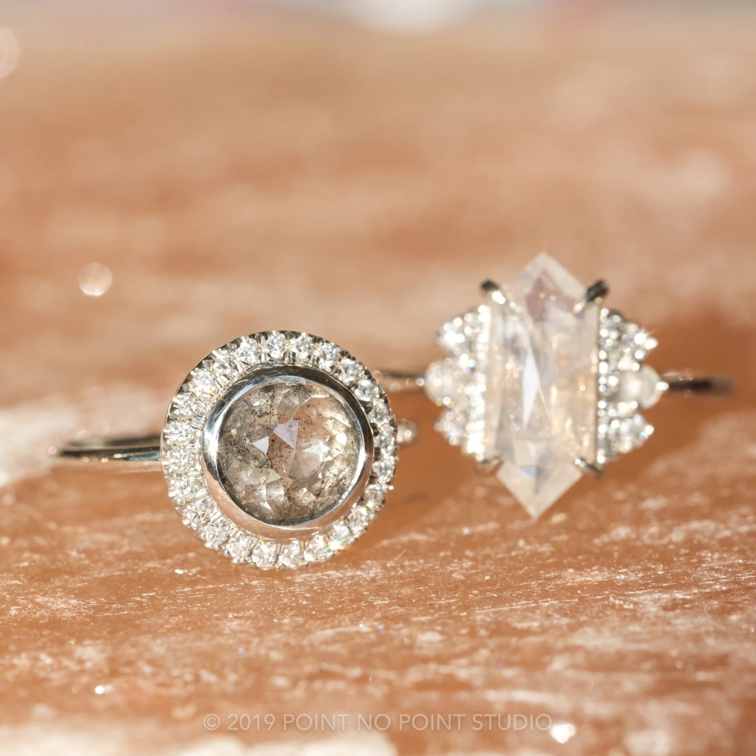 2.04 Carat Salt And Pepper Round Diamond Engagement Ring, Bezel Halo Setting, 14k White Gold 9 2.04 Carat Salt And Pepper Round Diamond Engagement Ring, Bezel Halo Setting, 14k White Gold - Image 9