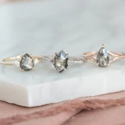 1.37 Carat Black Speckled Pear Diamond Engagement Ring, Split Shank Jane, 14K Rose Gold -Point No Point Studio Store 20200311 SFS0314 a0374594 d34e 4740 b25e df252b874c48