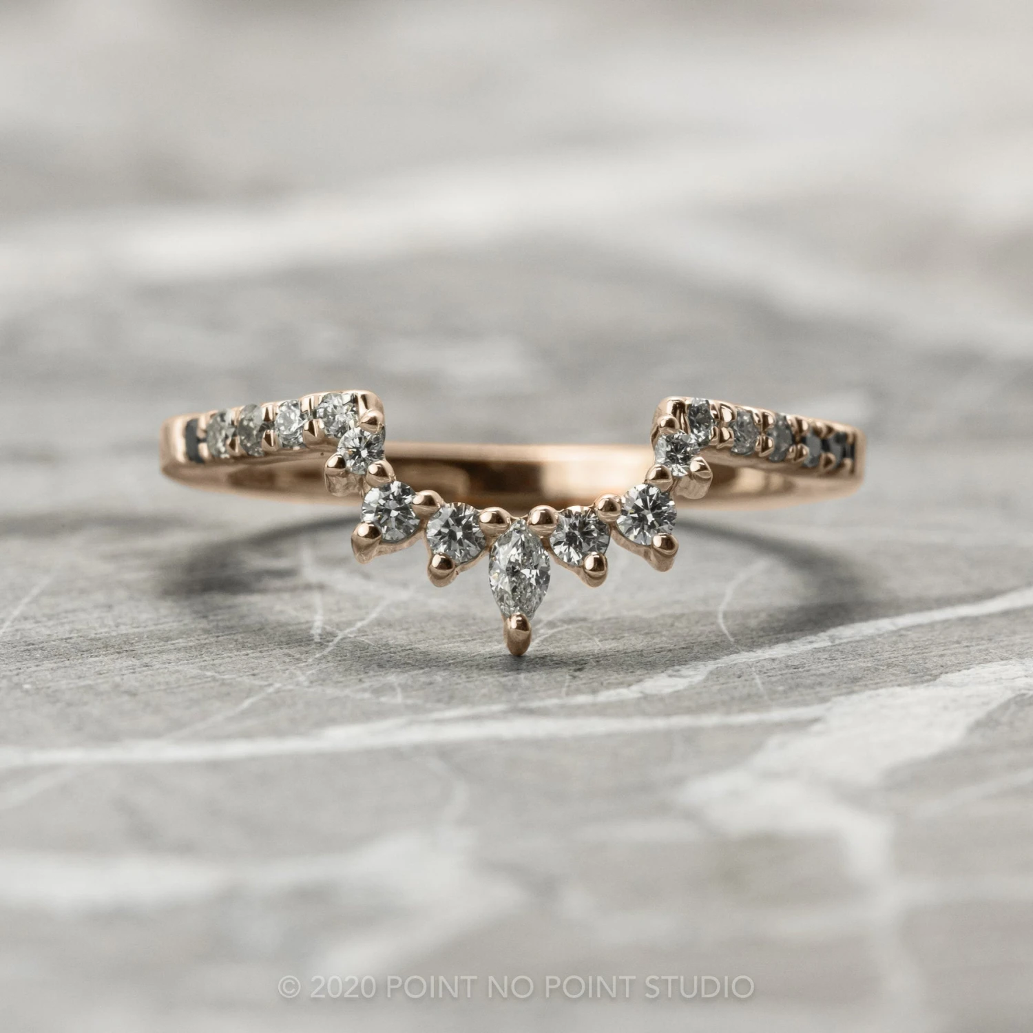 Diamond Contour Wedding Band, Medium Ombre Emma Setting, 14K Rose Gold 1 Diamond Contour Wedding Band, Medium Ombre Emma Setting, 14K Rose Gold