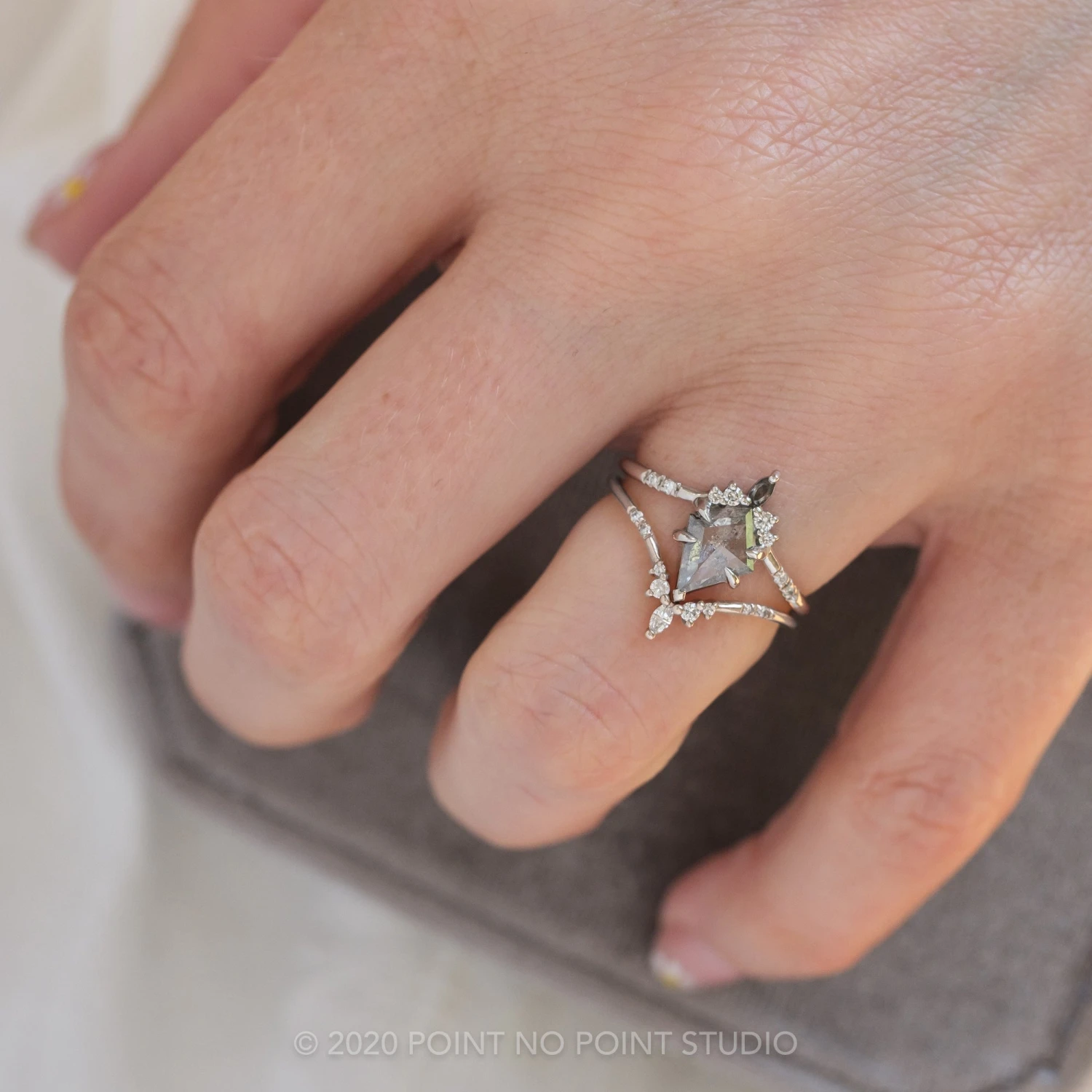 1.14 Carat Canadian Salt And Pepper Kite Diamond Engagement Ring, Flora Setting, Platinum 2 1.14 Carat Canadian Salt And Pepper Kite Diamond Engagement Ring, Flora Setting, Platinum - Image 2