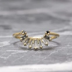 Salt And Pepper Baguette Diamond Wedding Band, Wren Setting, 14K Yellow Gold